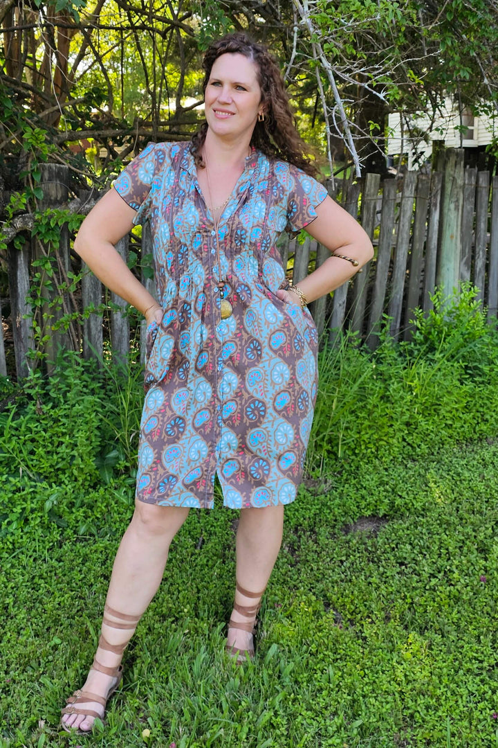Lotus Cotton Mini Dress With Frill Sleeve