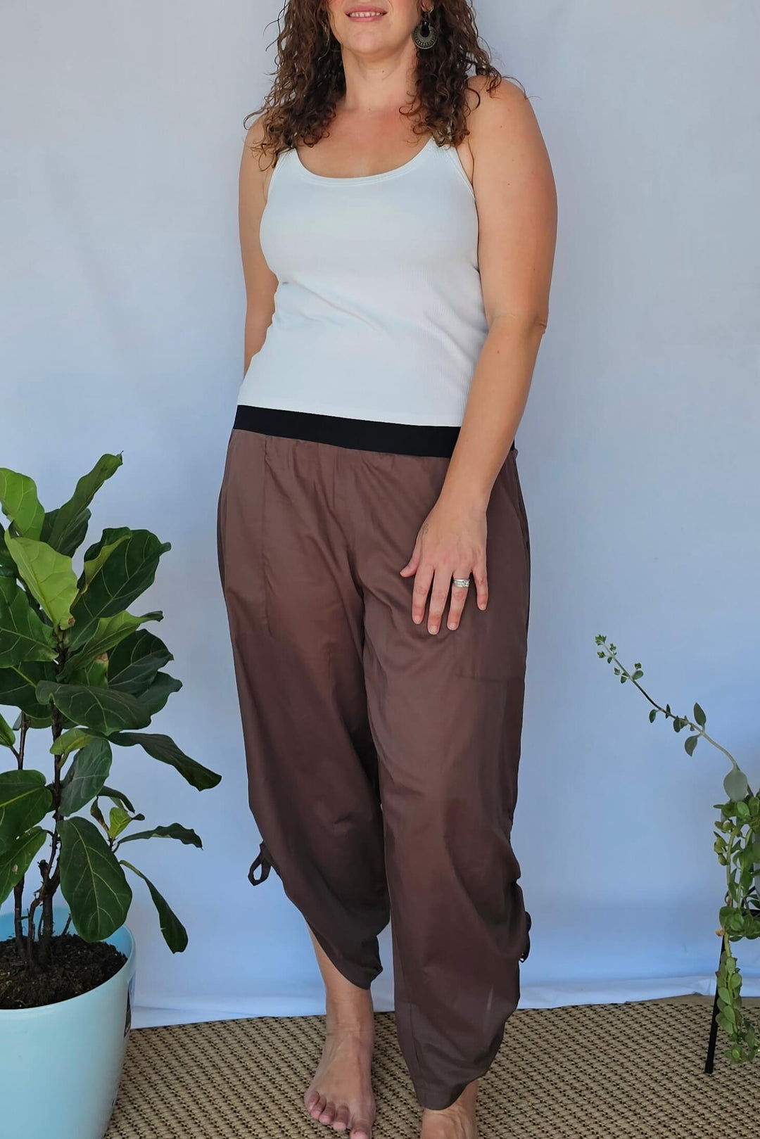 Front view of Coffee Cotton Tummy Shaper Pants in size 16