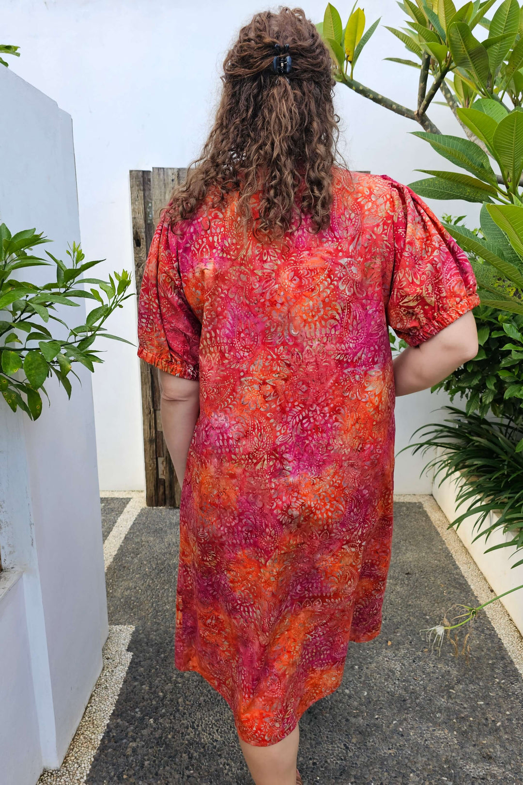 Pink Swirl Cotton Pintuck Midi Dress