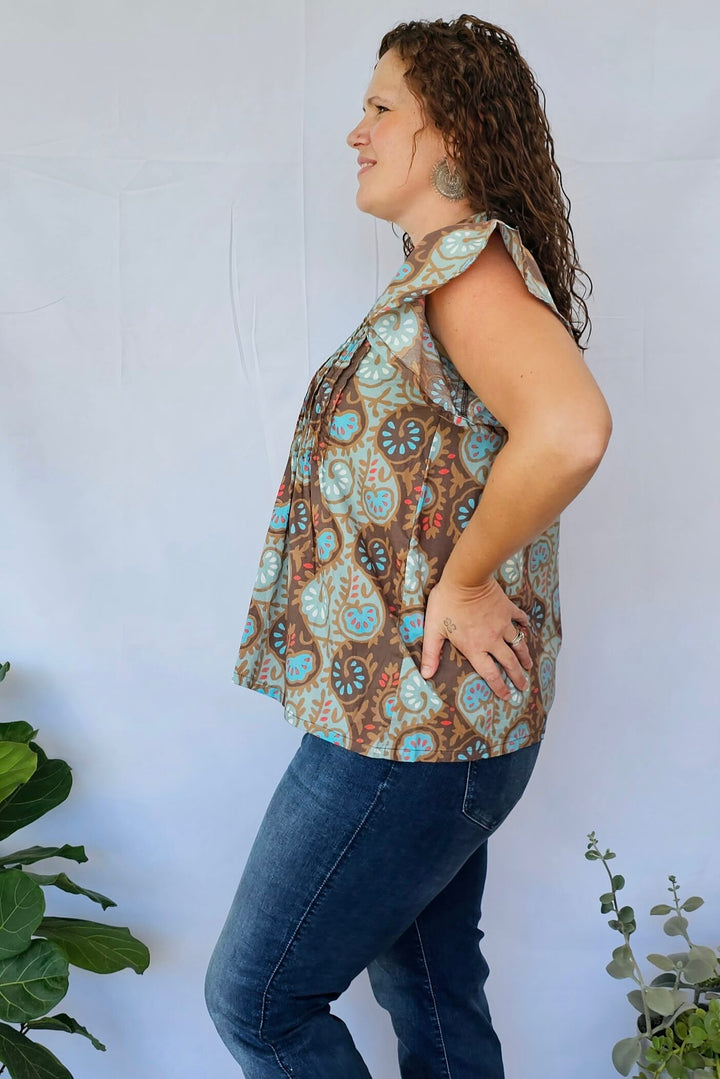 Lotus Cotton Frill Pintuck Top