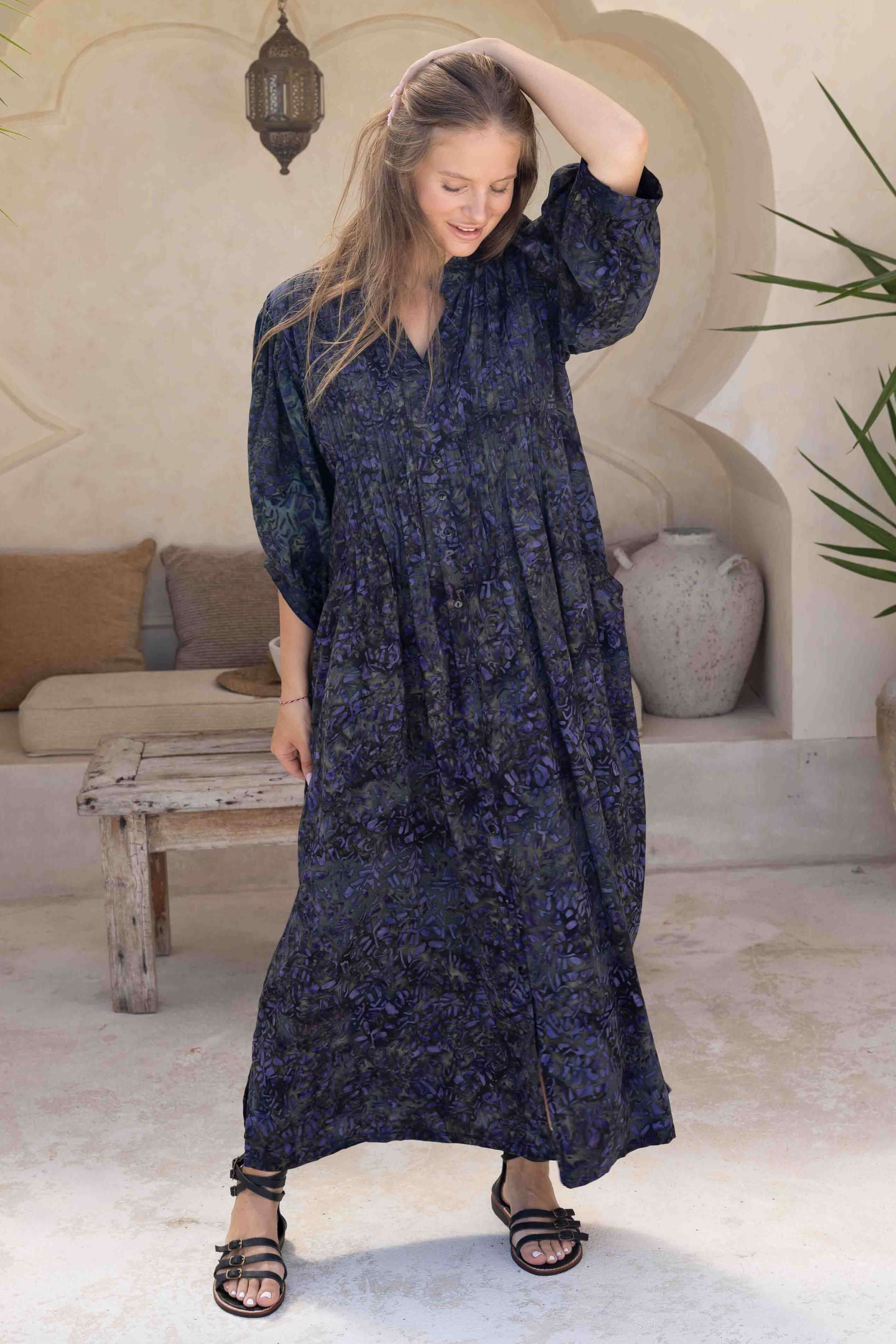 Green Cotton Maxi Dress Sleeve