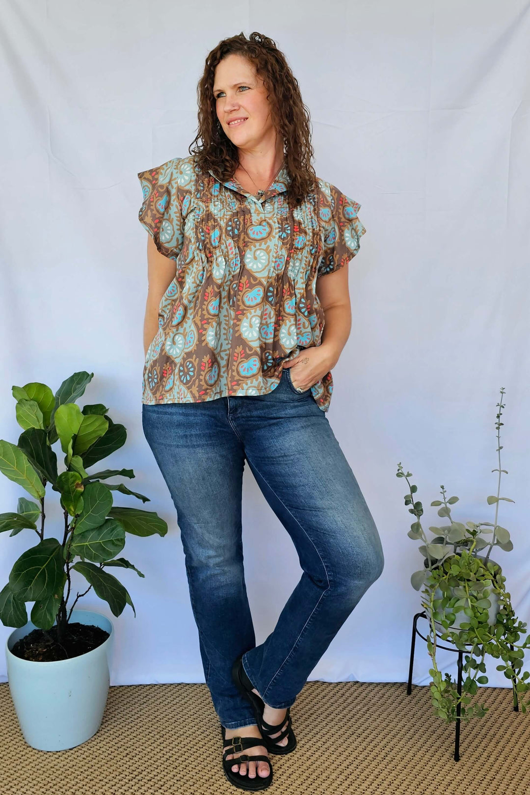 Lotus Cotton Frill Pintuck Top