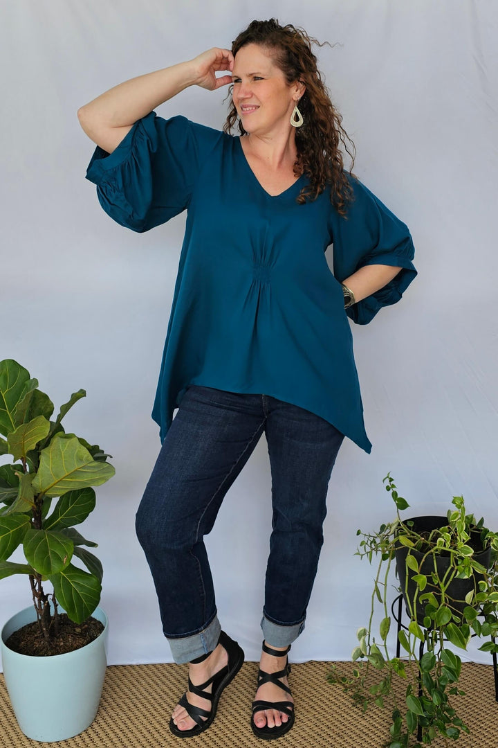 Emerald Blue Isla Top with Bell Sleeve