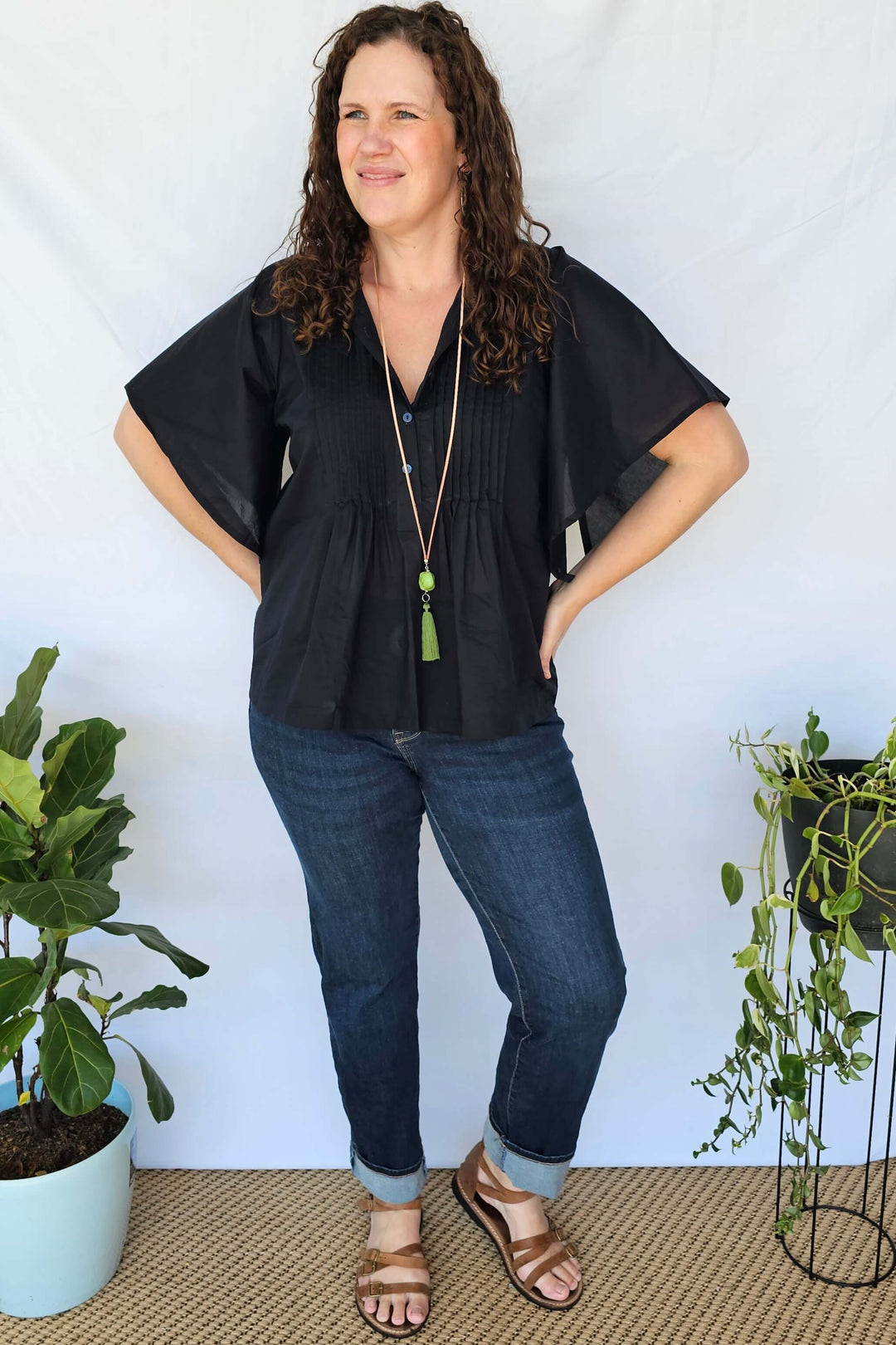 Navy Cotton Top with Drape Sleeve- Factory seconds, final sale- please read desciption