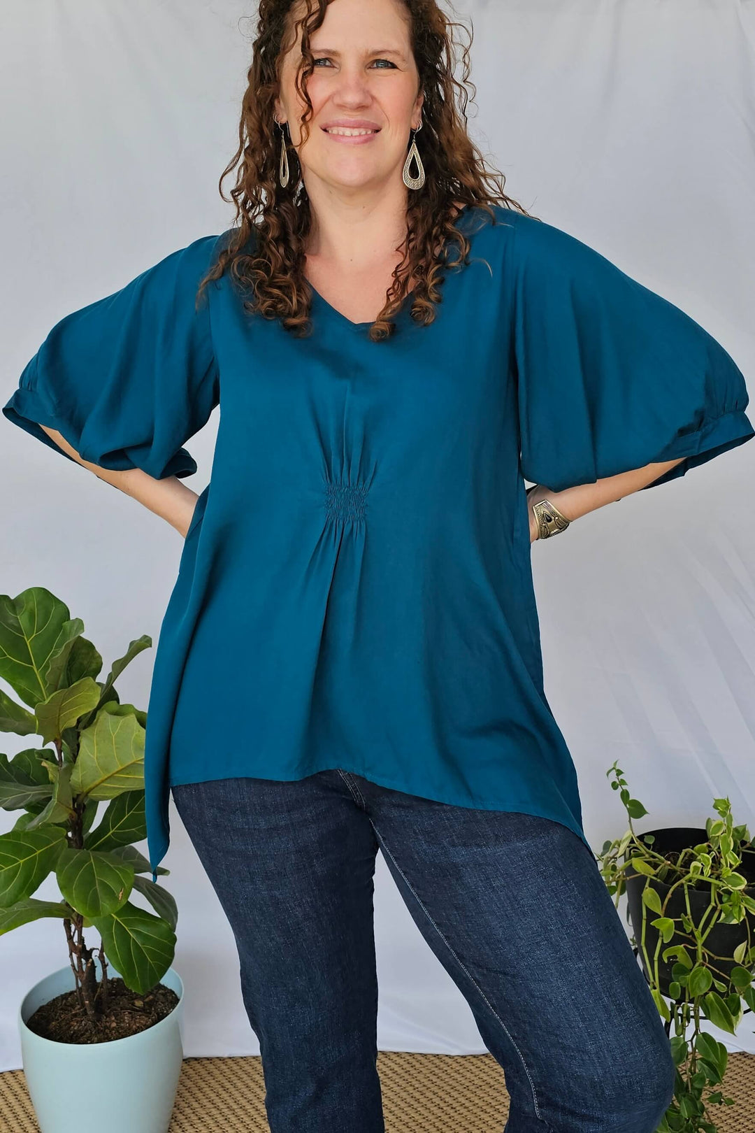 Emerald Blue Isla Top with Bell Sleeve