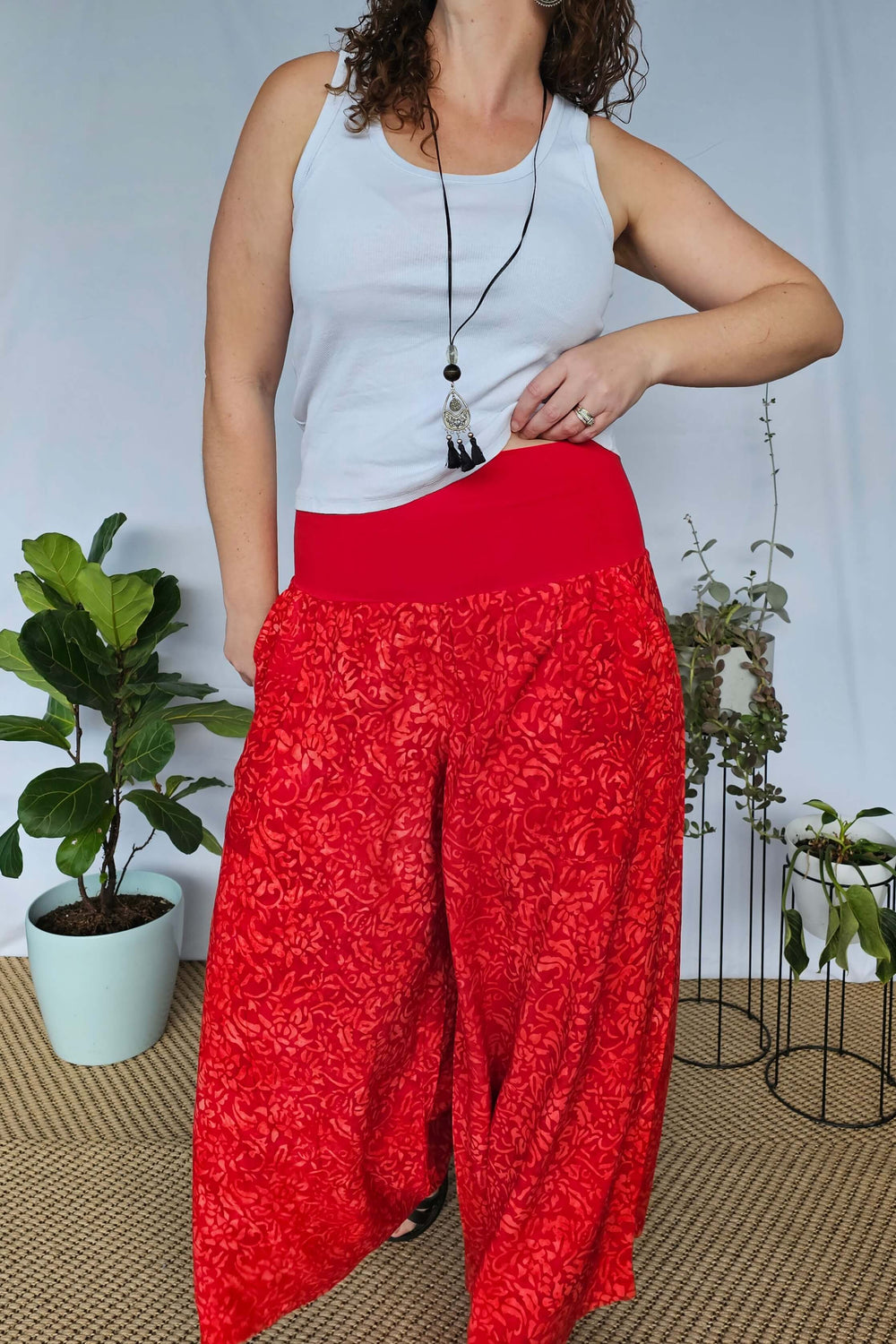 Front view with hands in pockets -showcasing waistband and relaxed fit