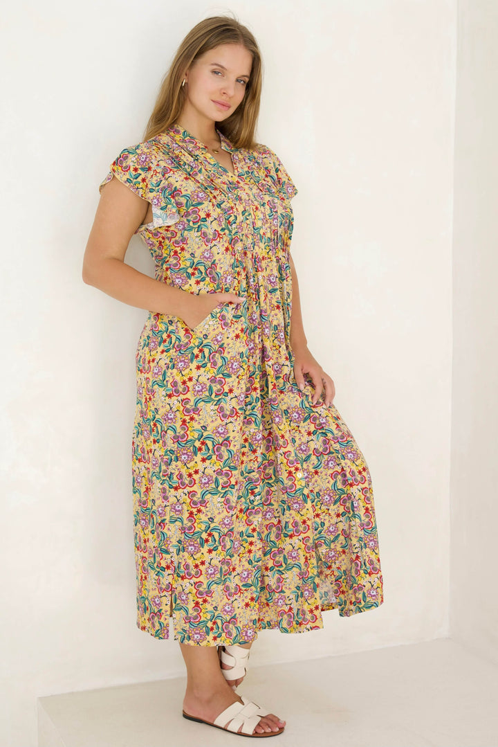 Safflower Maxi Dress with Frill Sleeve