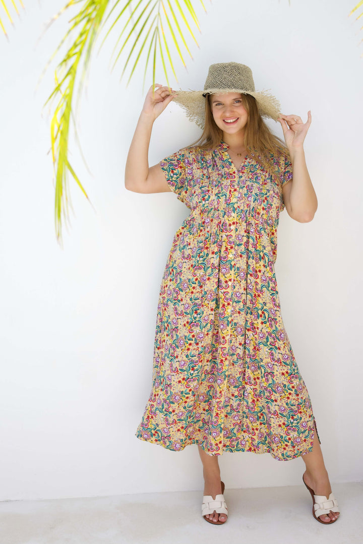 Safflower Maxi Dress with Frill Sleeve