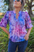 Pink Tie Dye Pintuck Top With Bell Sleeve