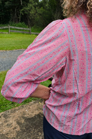 Pink Pintuck Top With Bell Sleeve