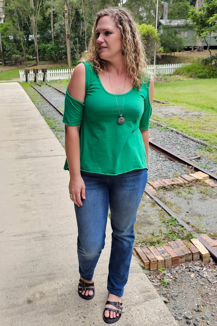 Teal Jersey Keyhole Top