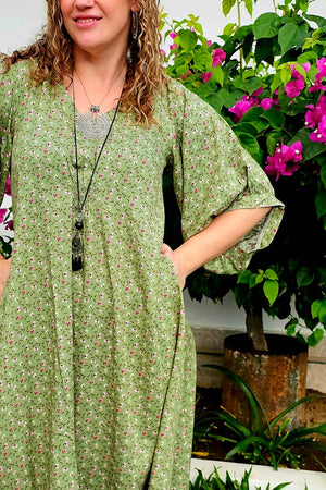 Sage Spring Isla Dress with Bell Sleeve