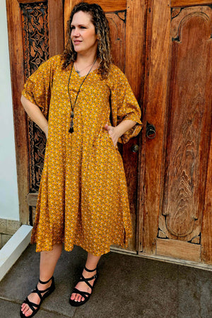 Mustard Spring Isla Dress with Bell Sleeve