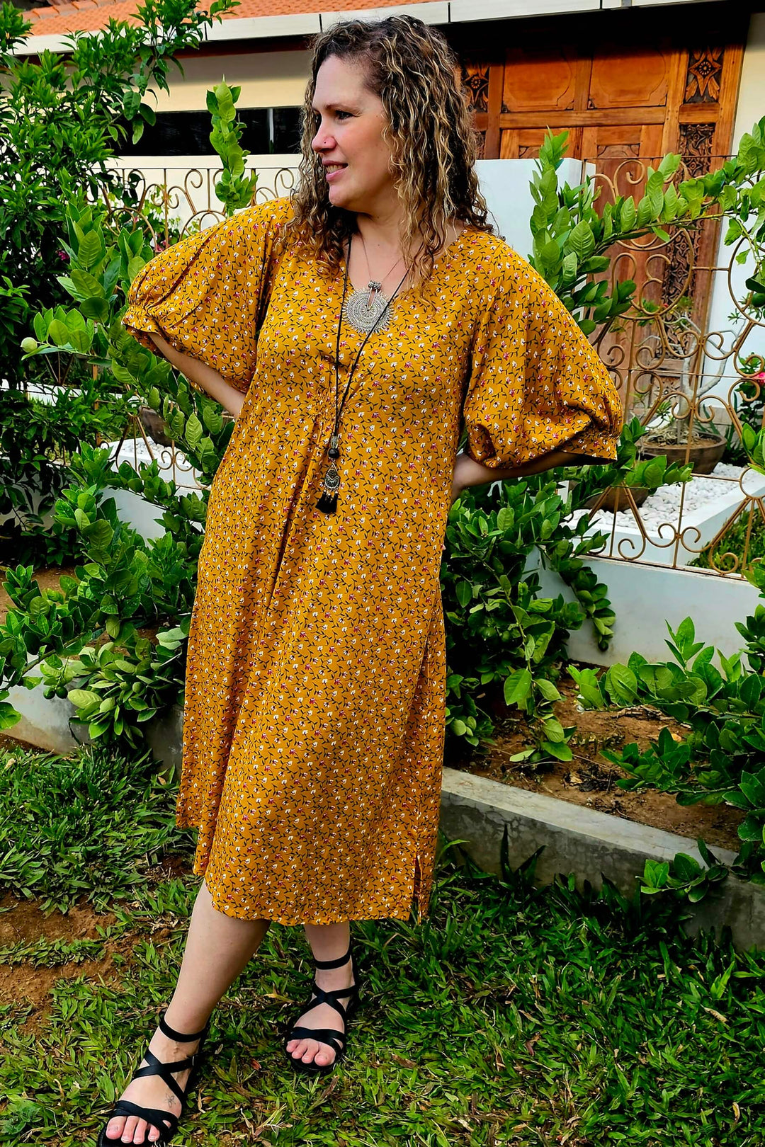 Mustard Spring Isla Dress with Bell Sleeve