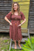 Maroon Bloom Shirred Dress