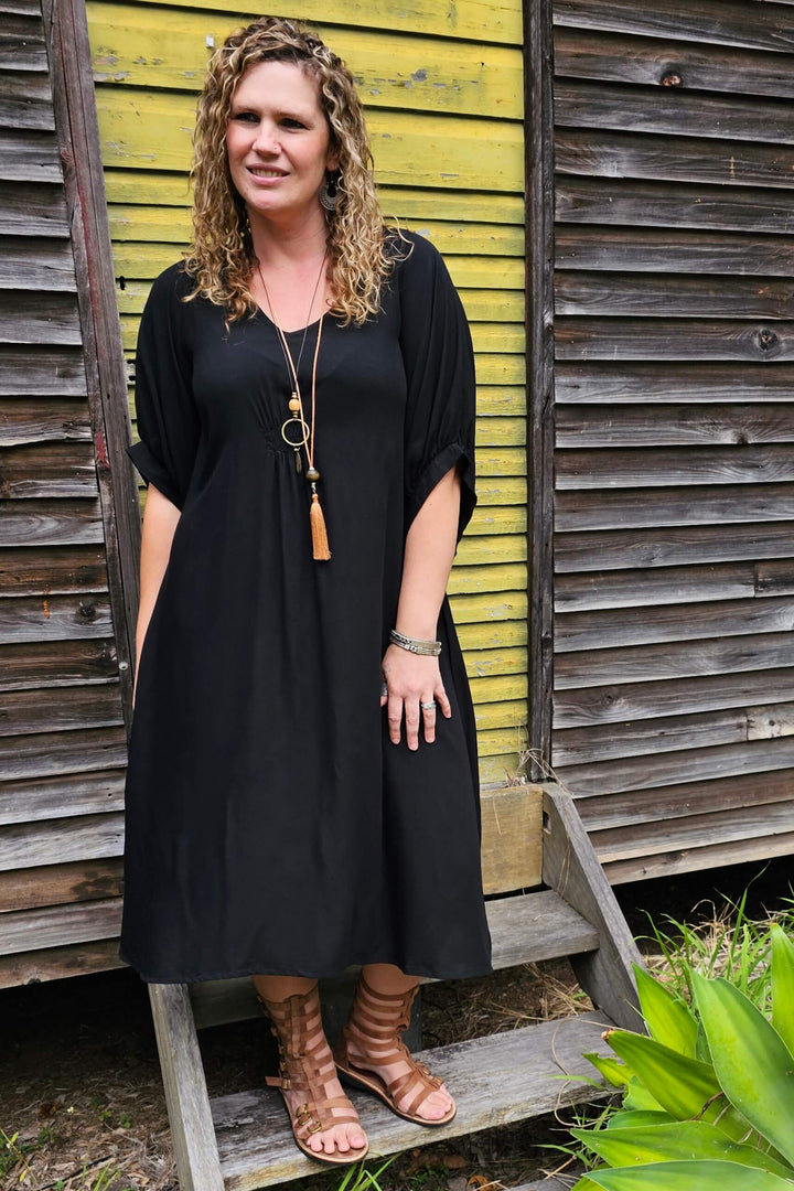 Black Isla Dress with Bell Sleeve