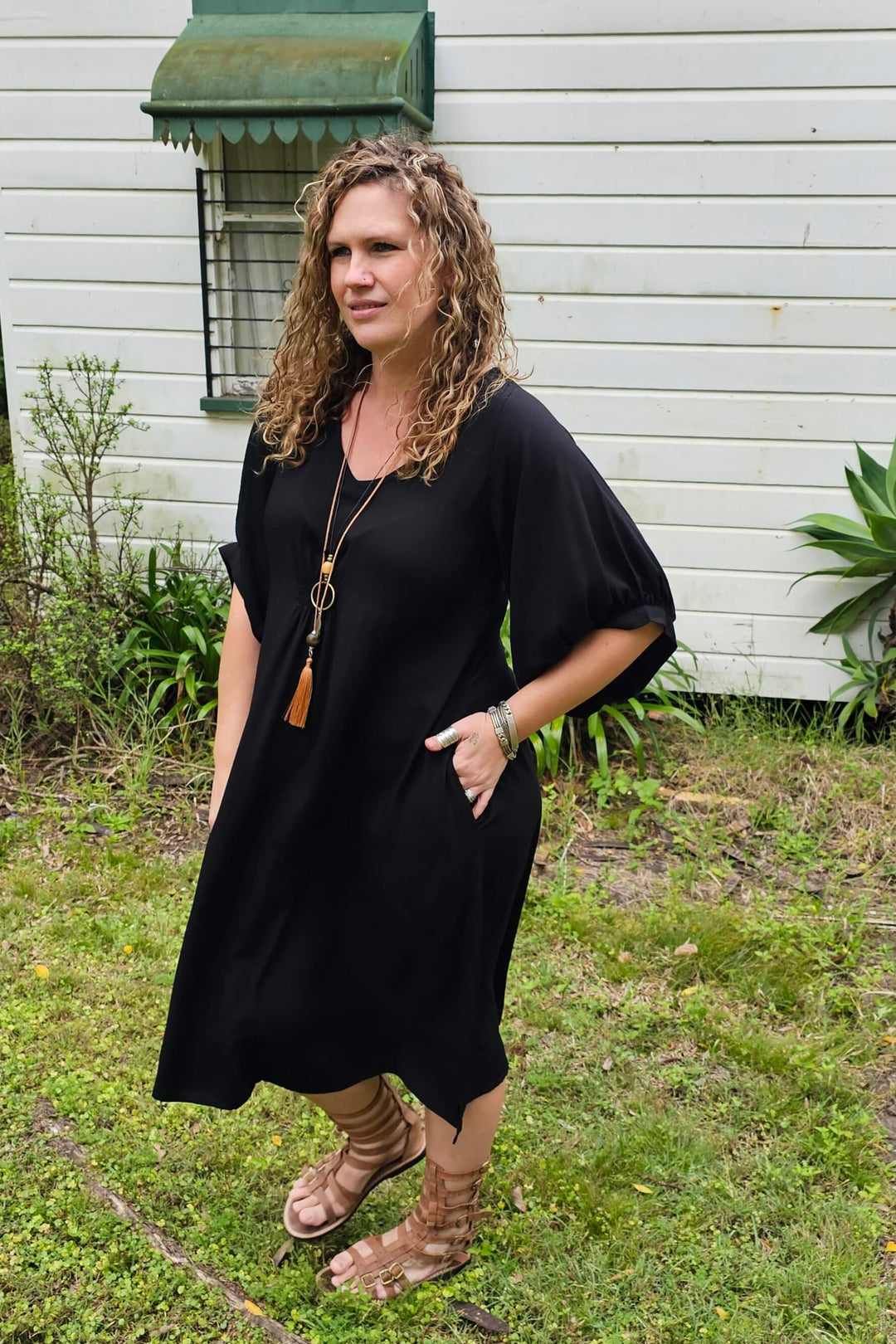 Black Isla Dress with Bell Sleeve