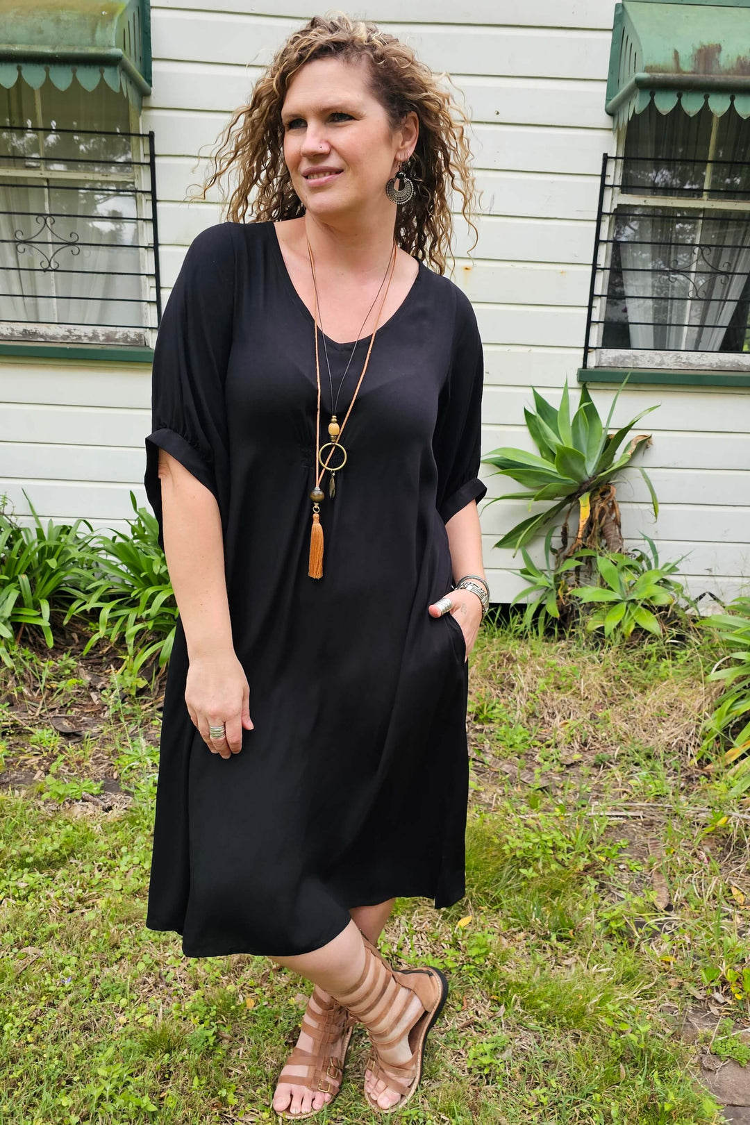 Black Isla Dress with Bell Sleeve