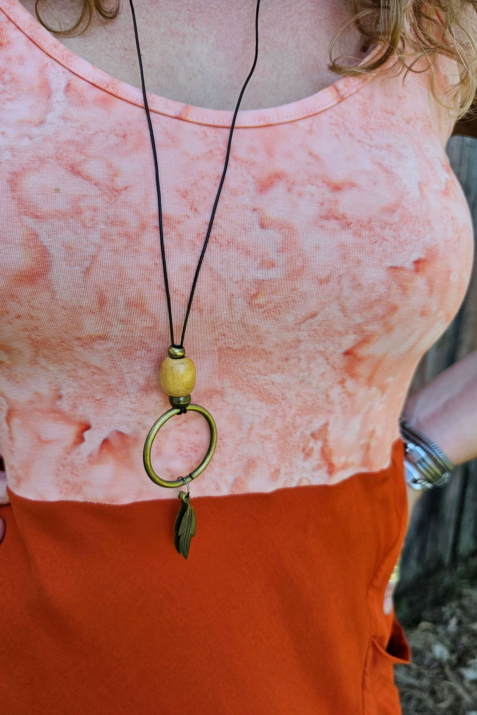 Chocolate Leather Necklace with Brass Hoop