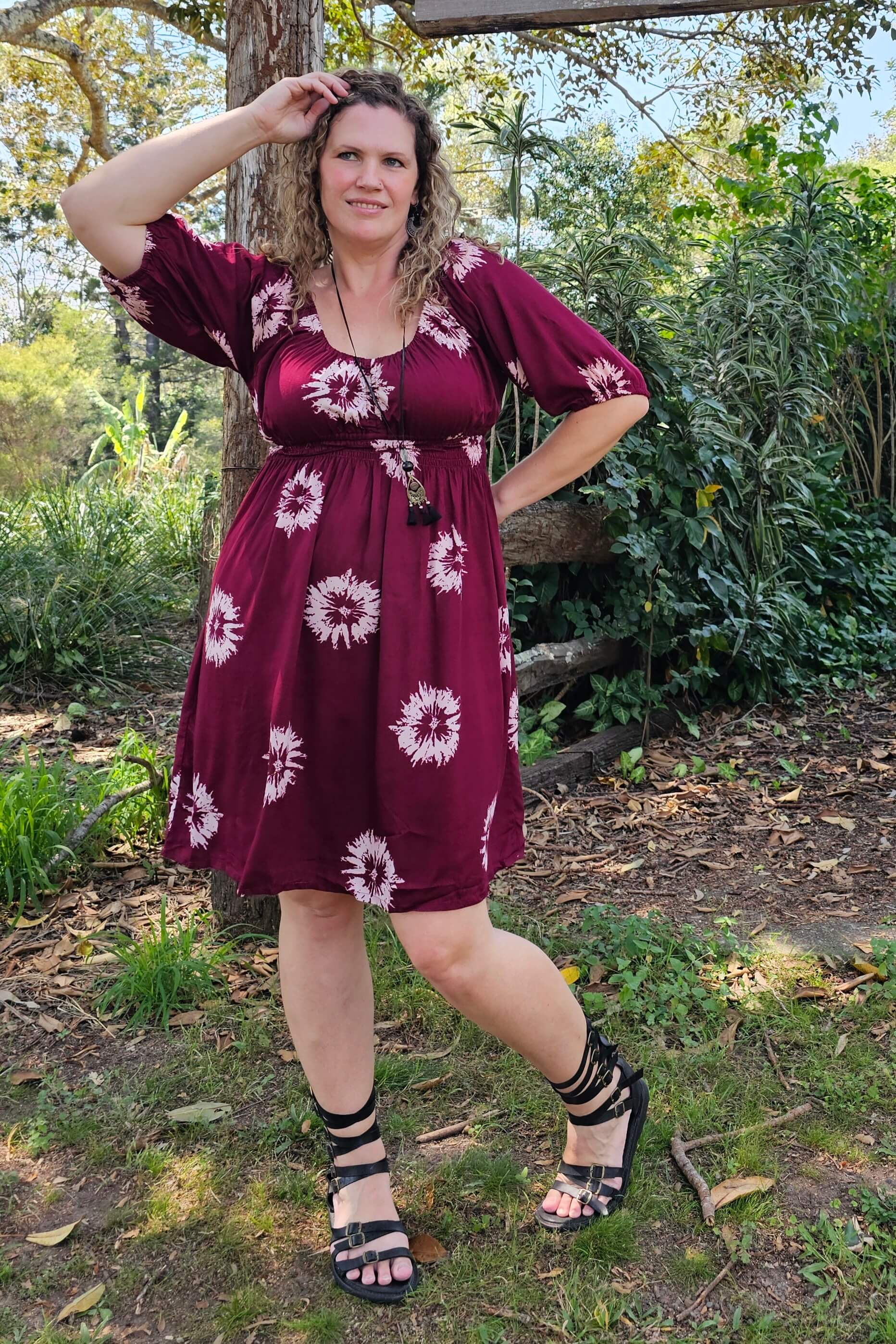 Maroon Flower Cinch dress