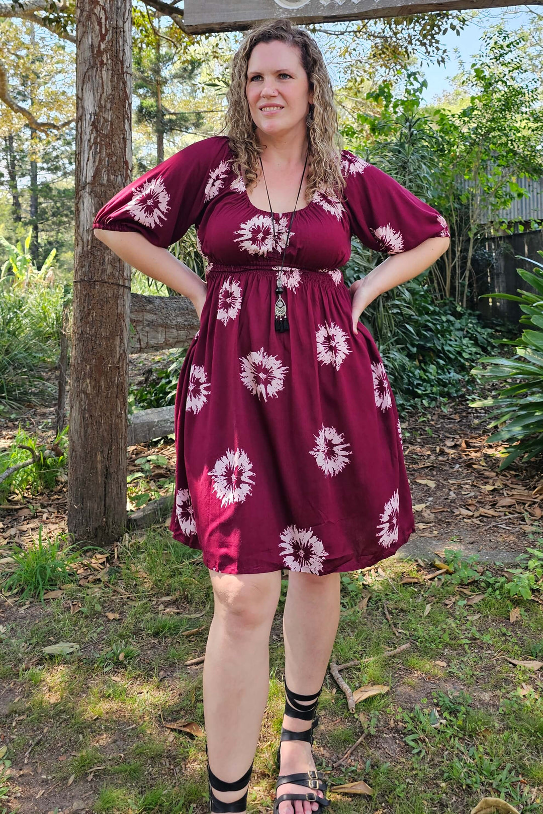 Maroon Flower Cinch dress