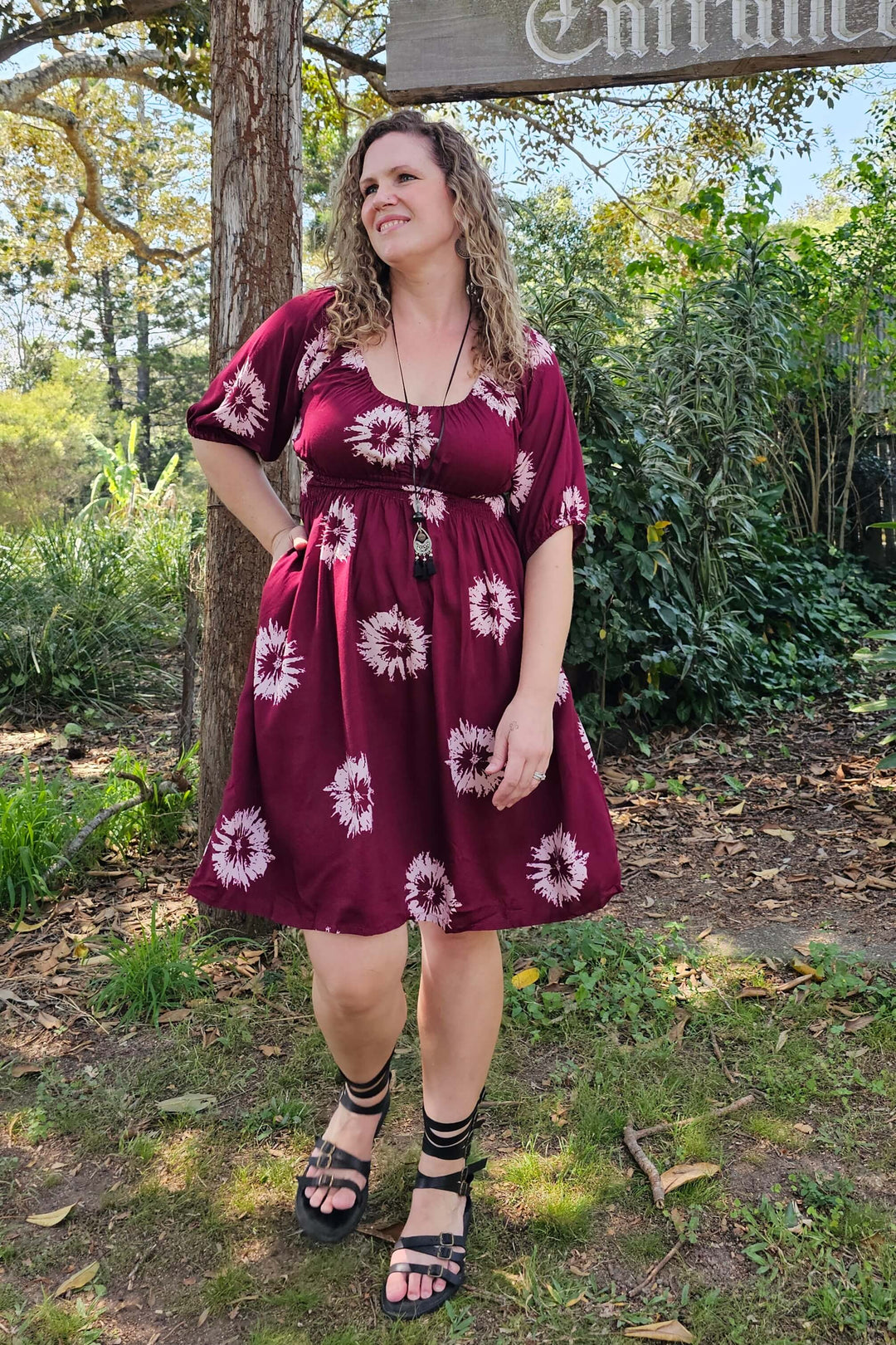 Maroon Flower Cinch dress