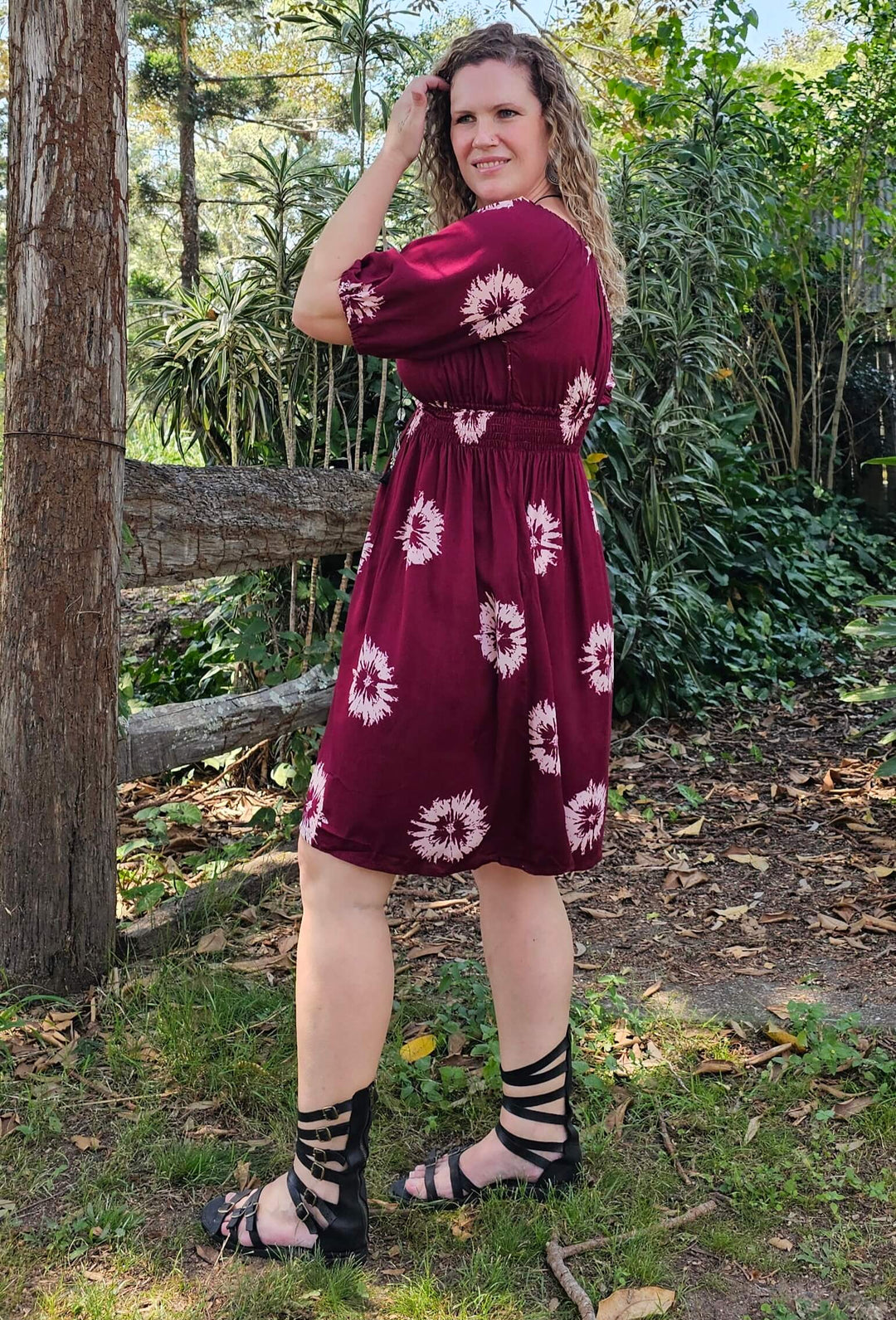 Maroon Flower Cinch dress