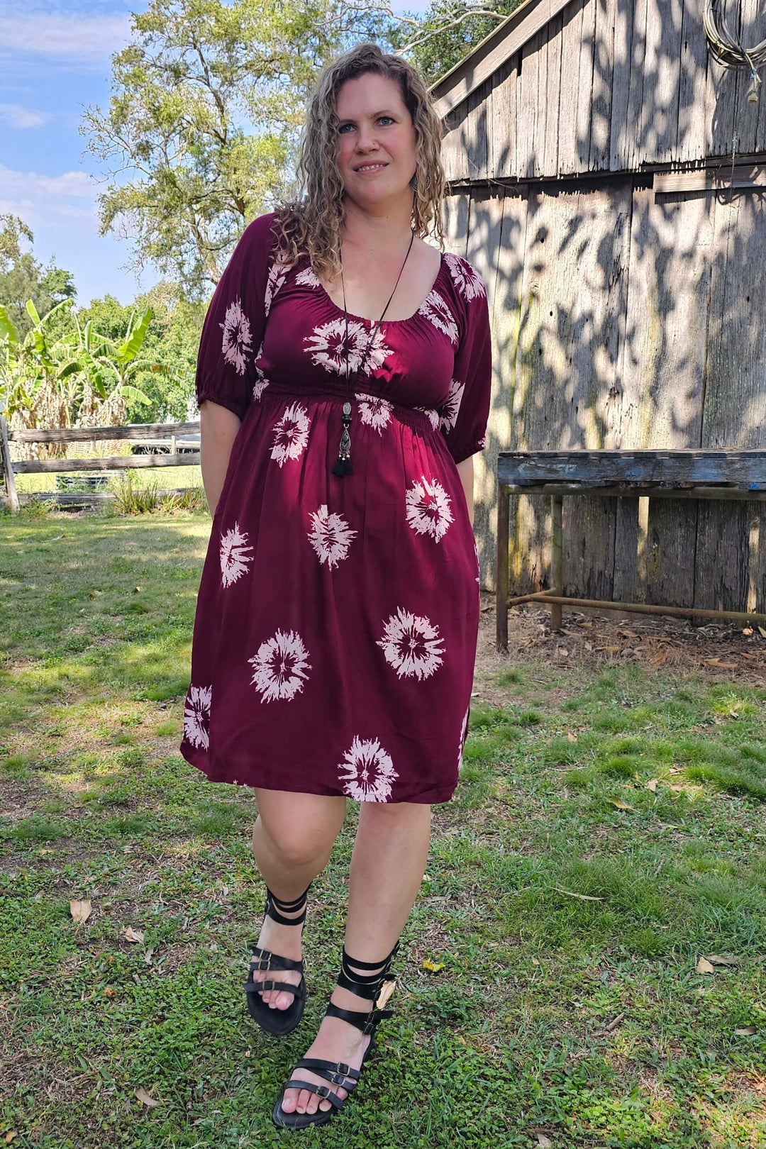 Maroon Flower Cinch dress