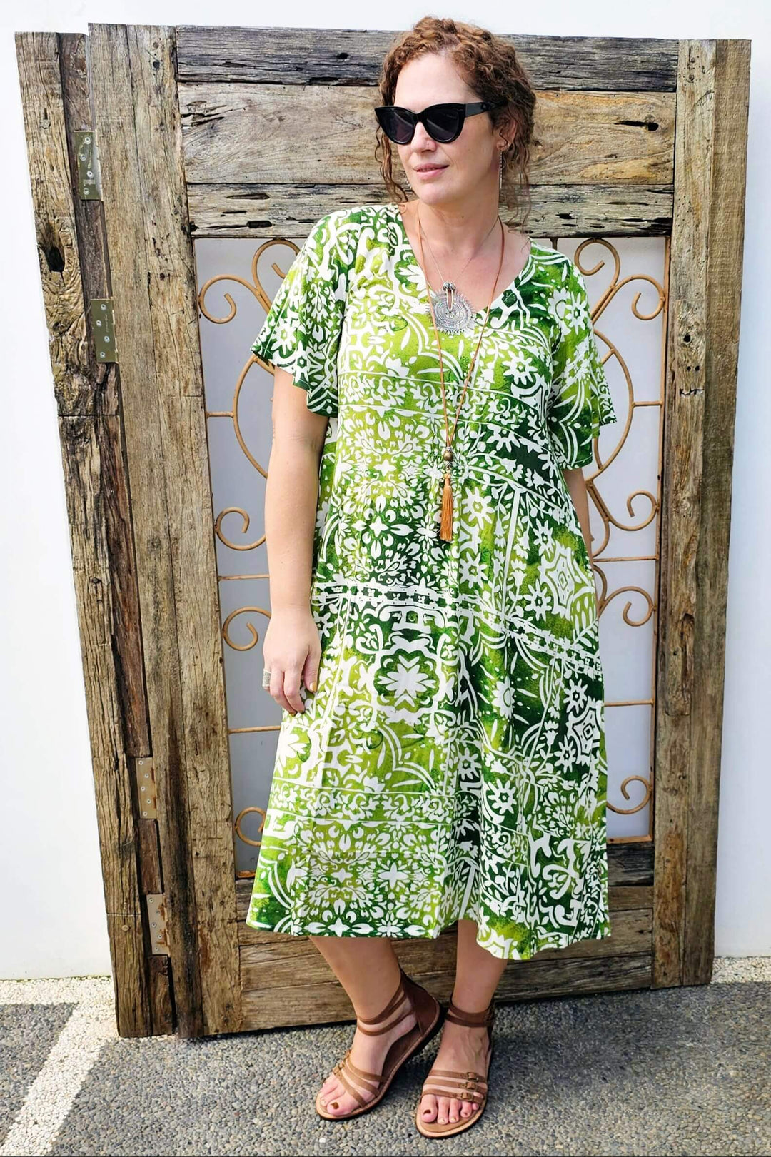 Peridot Ola Dress with Flutter Sleeve