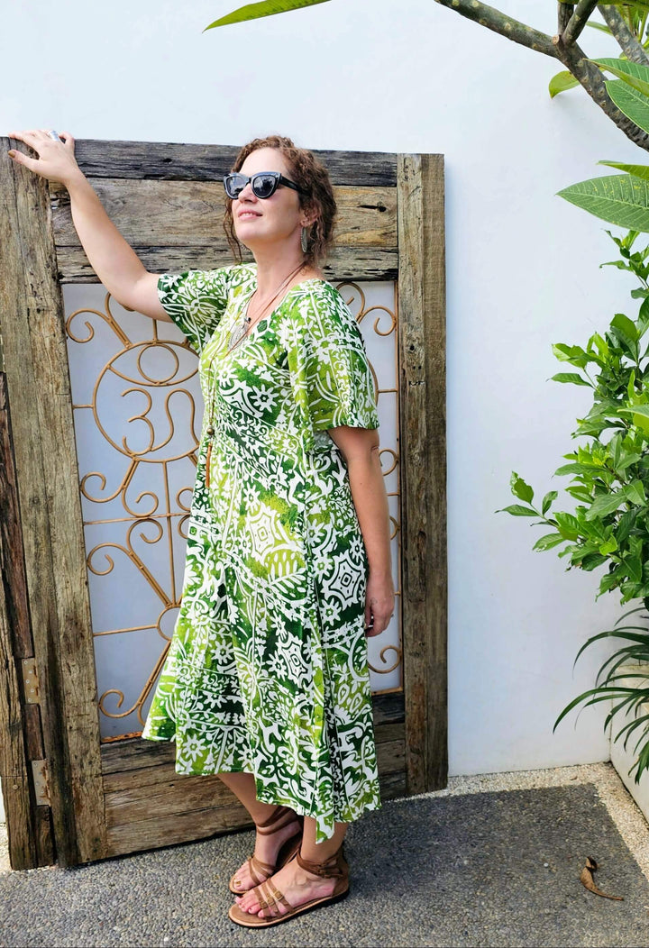 Peridot Ola Dress with Flutter Sleeve