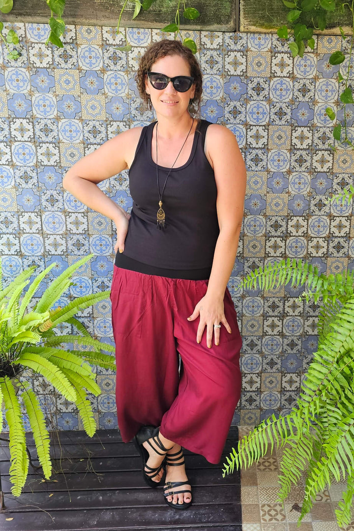 3/4 Maroon Tummy Shaper Pants