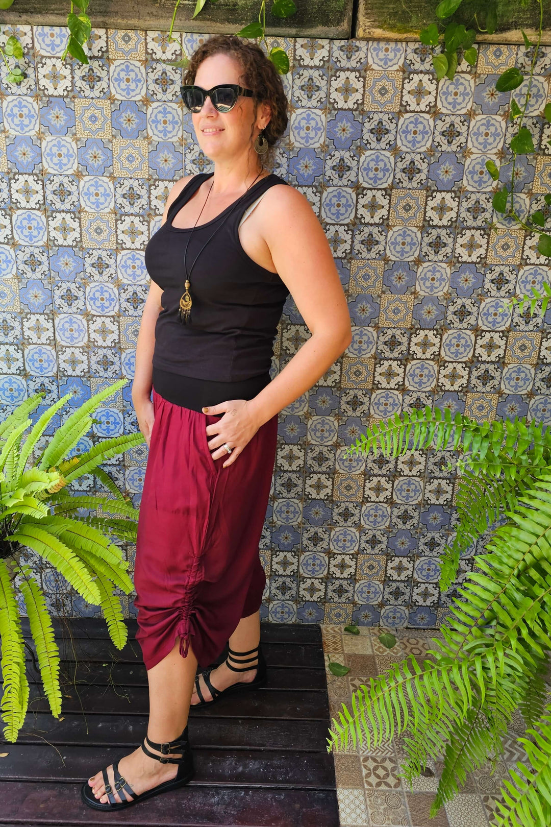 3/4 Maroon Tummy Shaper Pants