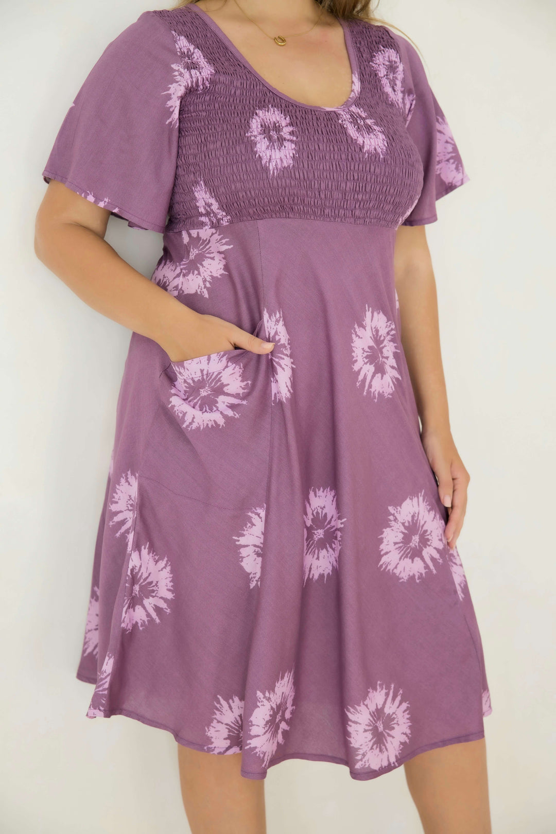 Lavender Flower Shirred Dress