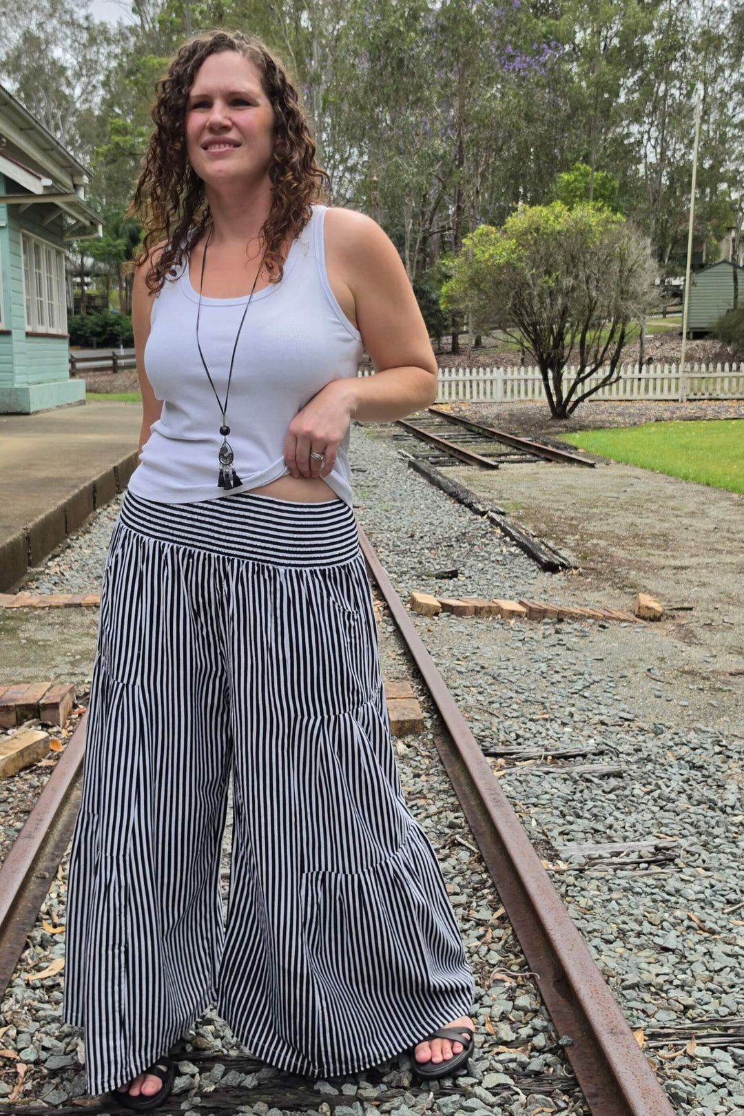 Black Stripe Frill Pants