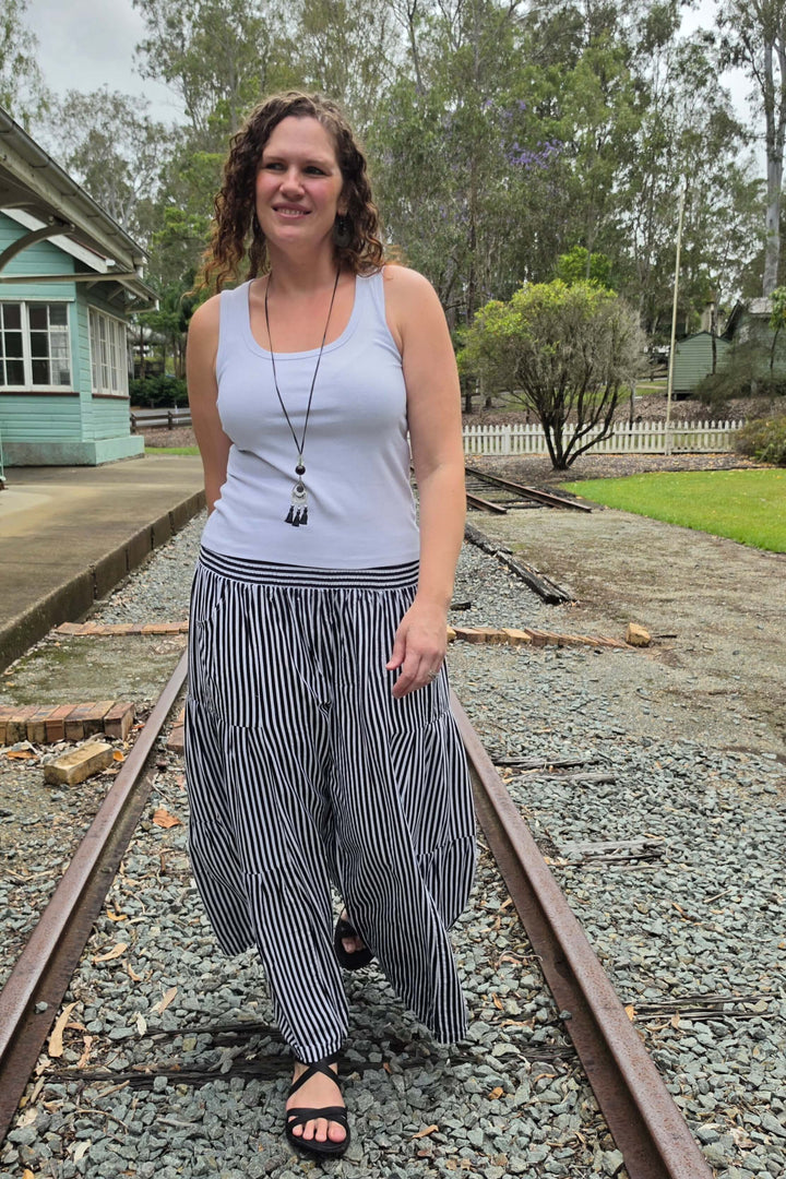 Black Stripe Frill Pants