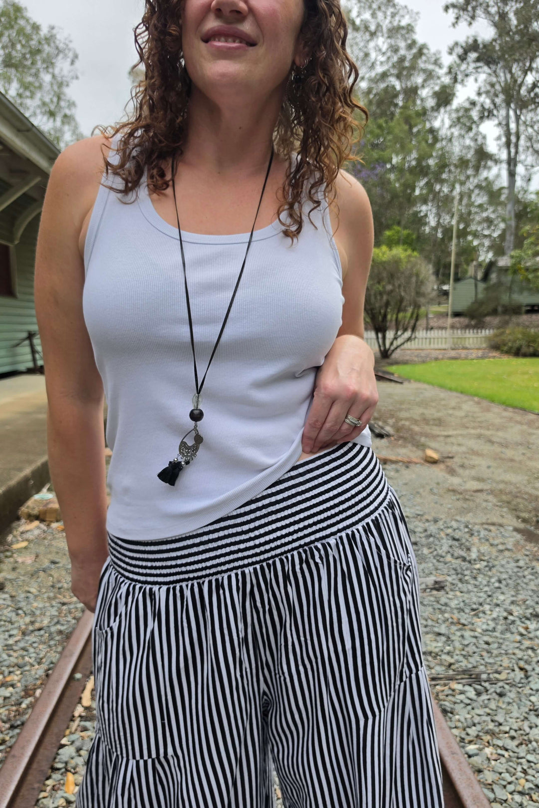 Black Stripe Frill Pants