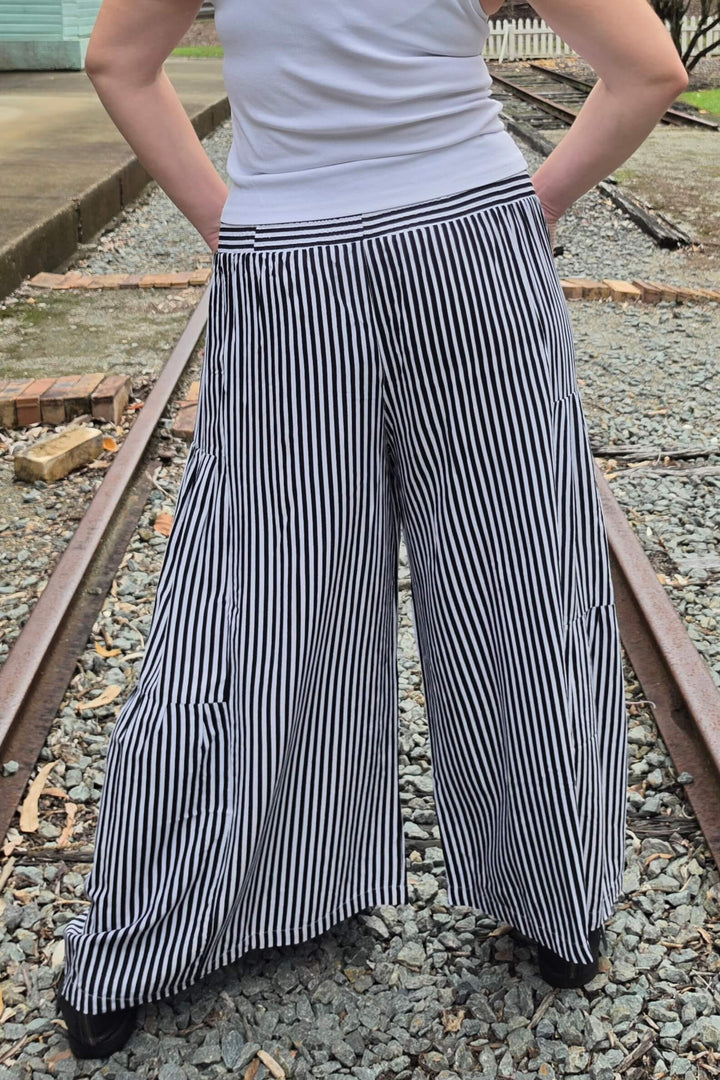 Black Stripe Frill Pants