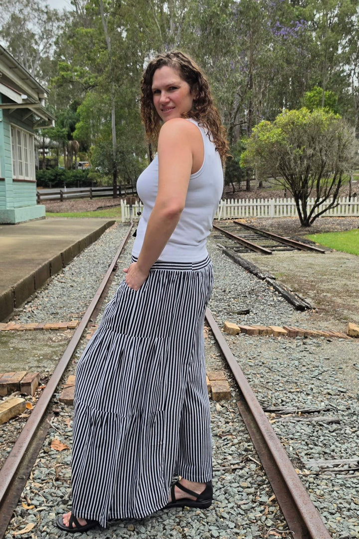 Black Stripe Frill Pants
