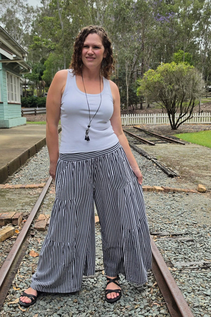 Black Stripe Frill Pants