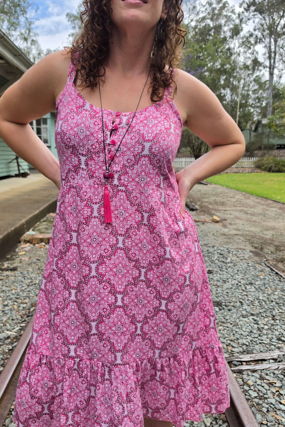 Fuchsia Lattice Solana Mini Dress