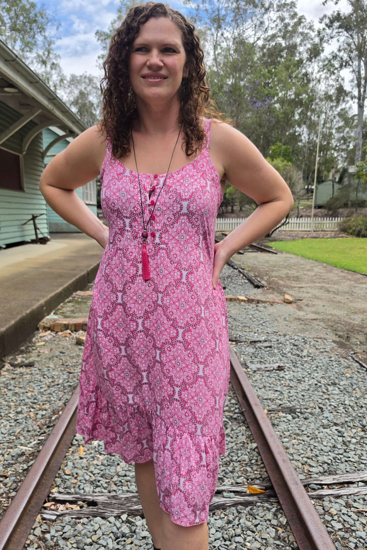 Fuchsia Lattice Solana Mini Dress