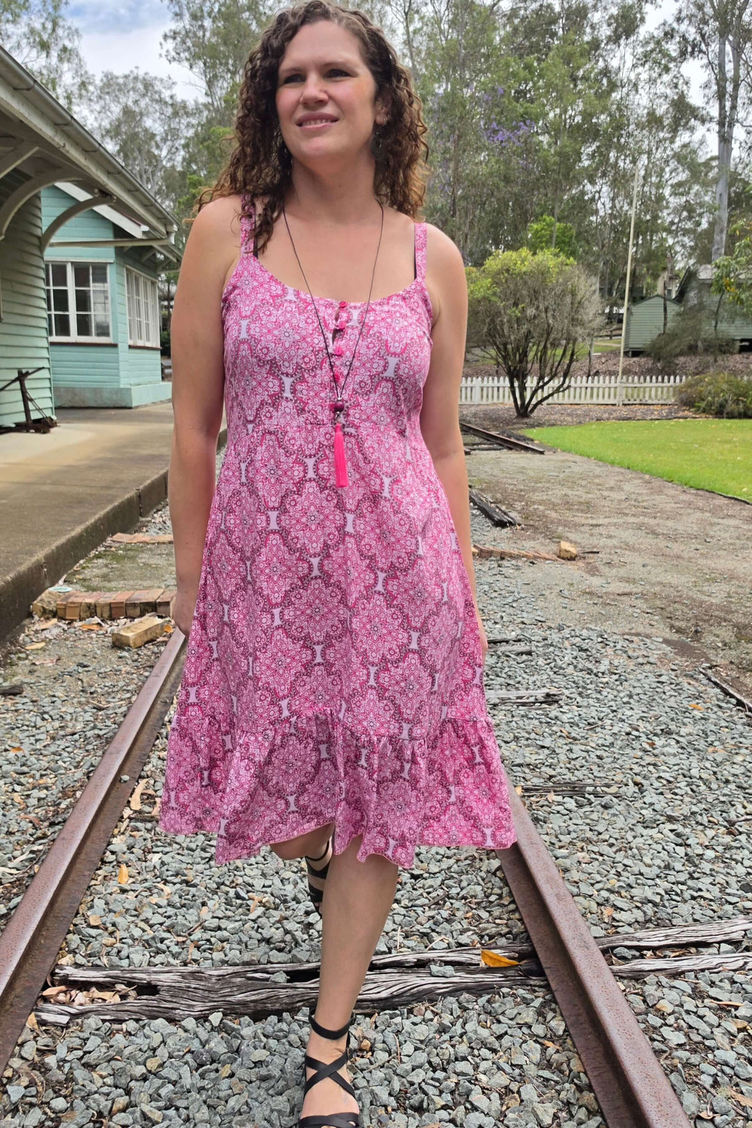 Fuchsia Lattice Solana Mini Dress