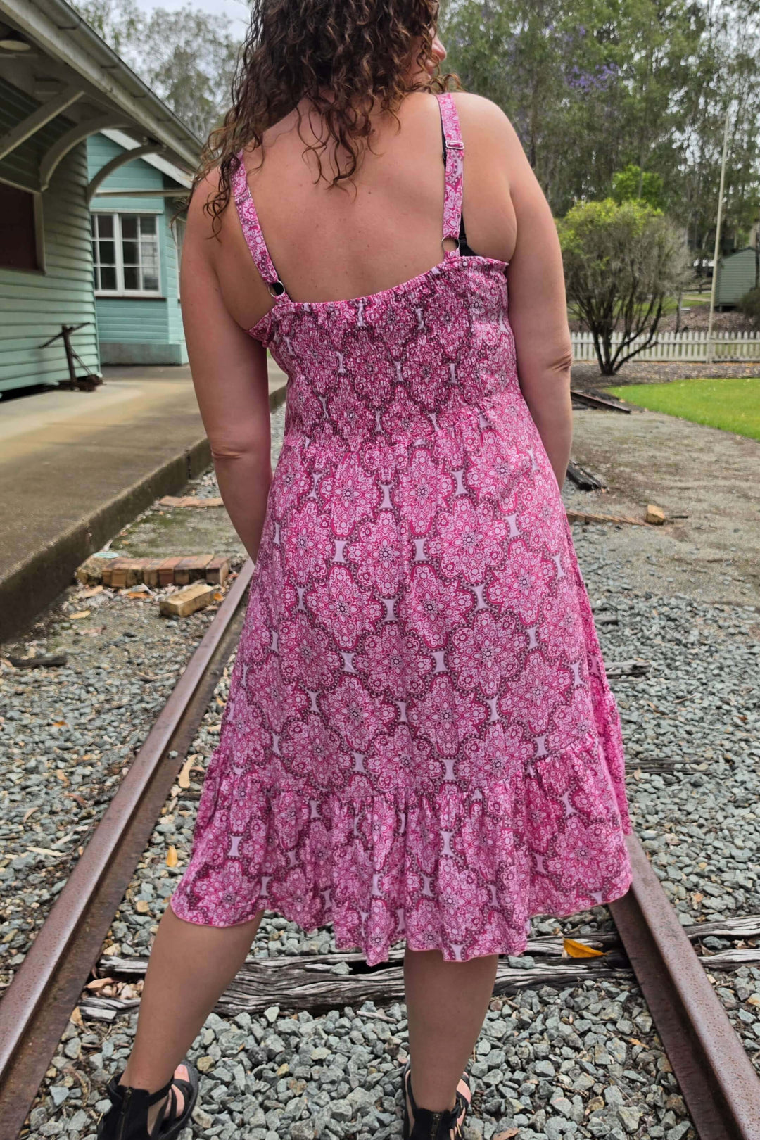 Fuchsia Lattice Solana Mini Dress