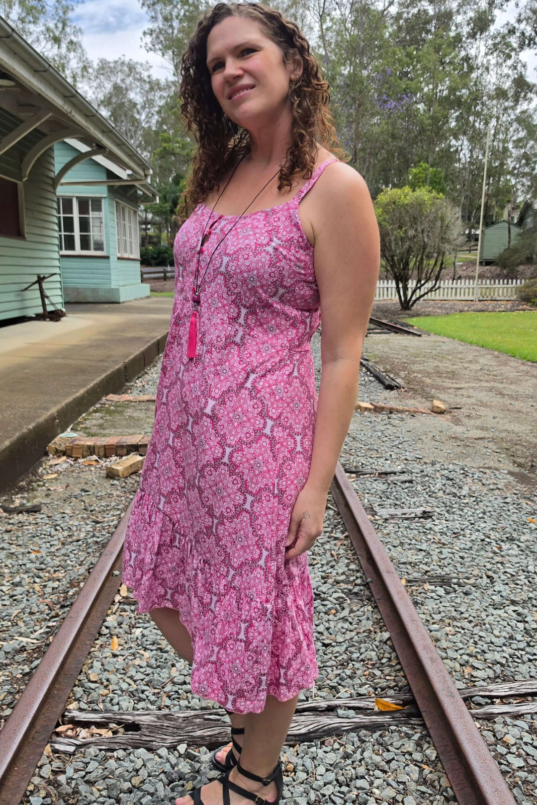 Fuchsia Lattice Solana Mini Dress