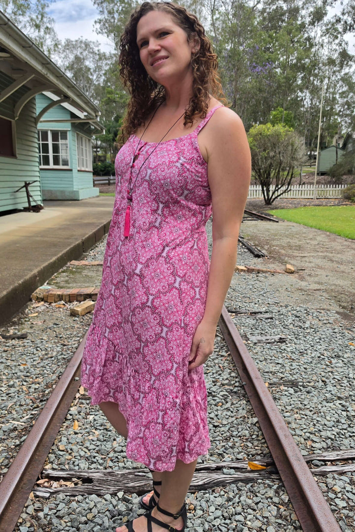 Fuchsia Lattice Solana Mini Dress