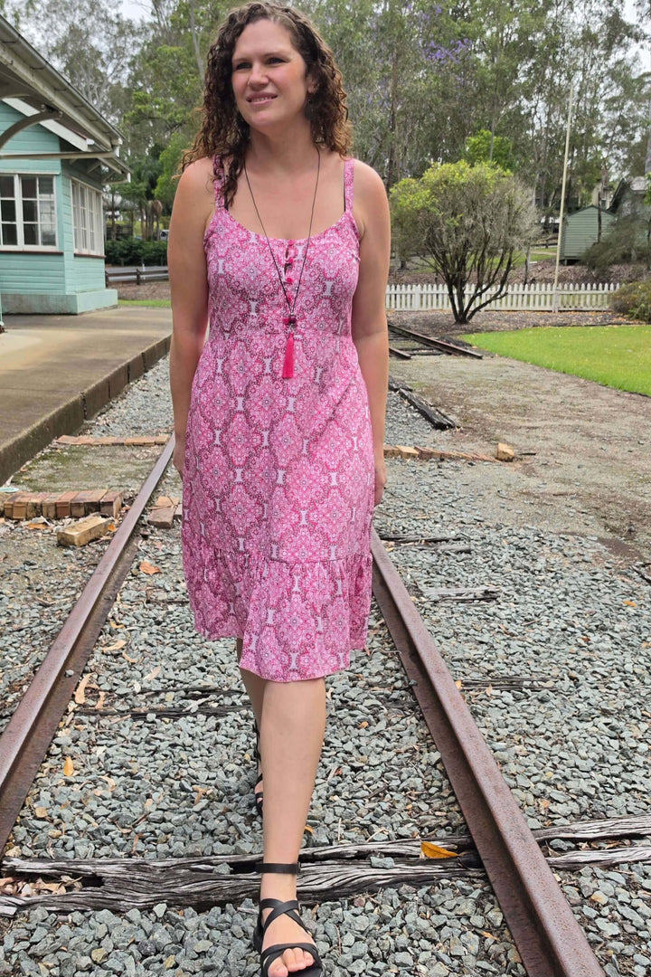Fuchsia Lattice Solana Mini Dress