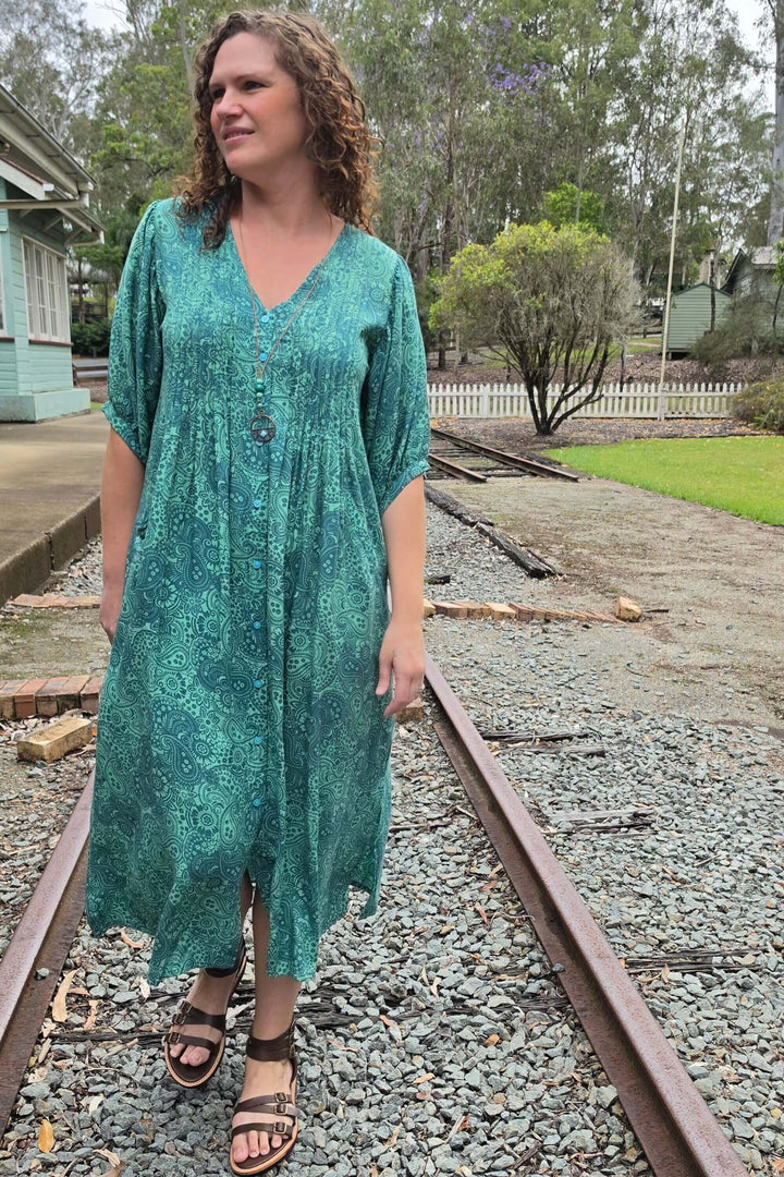 Teal Paisley Thea Maxi Dress