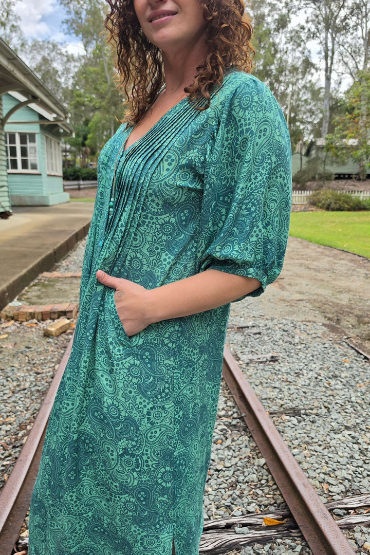 Teal Paisley Thea Maxi Dress