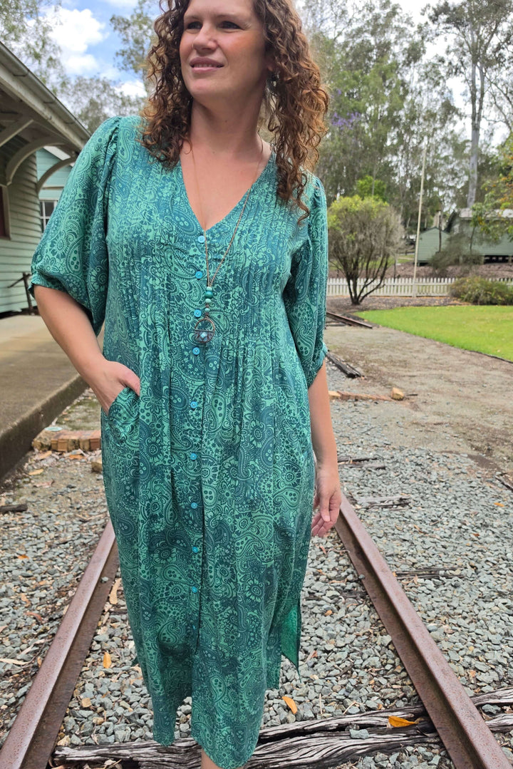 Teal Paisley Thea Maxi Dress