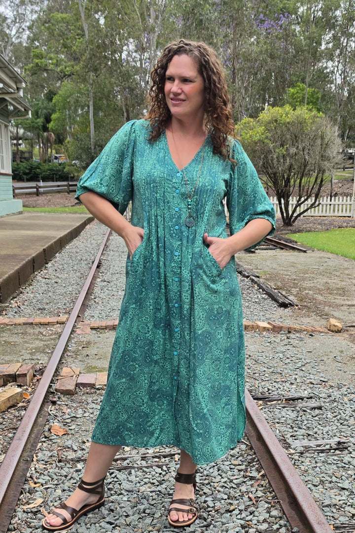 Teal Paisley Thea Maxi Dress